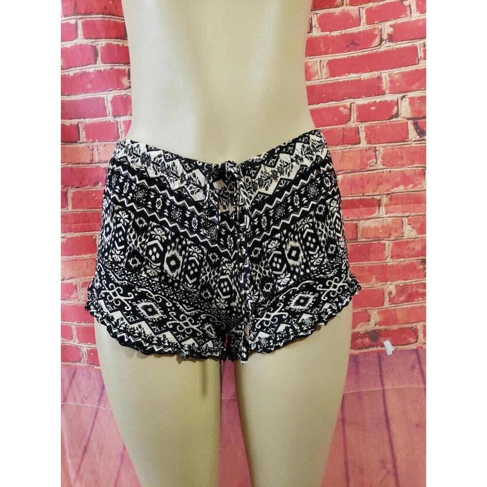 BOBBI ROCCO Rayon Ivory Black Women's Drawstrings Waist Shorts Size M